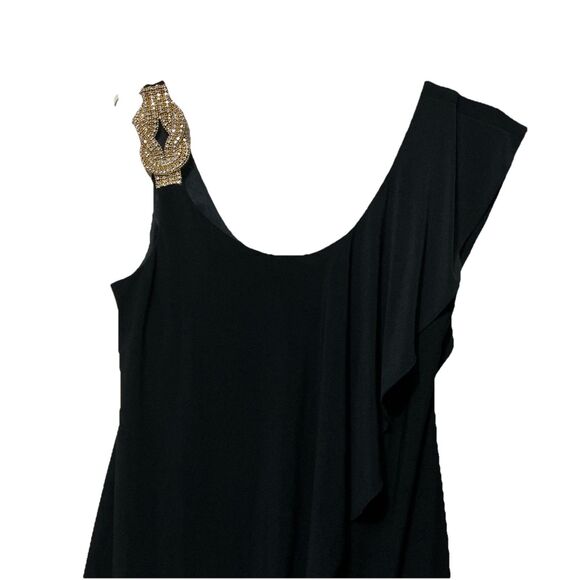 Betsy And Adam Black Mini Dress 10P Chiffon Overlay Sequin Shoulder Strap Lined - Picture 2 of 7